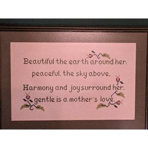 Vintage Mother's Love Poem Needlepoint - Green Wood Frame with glass